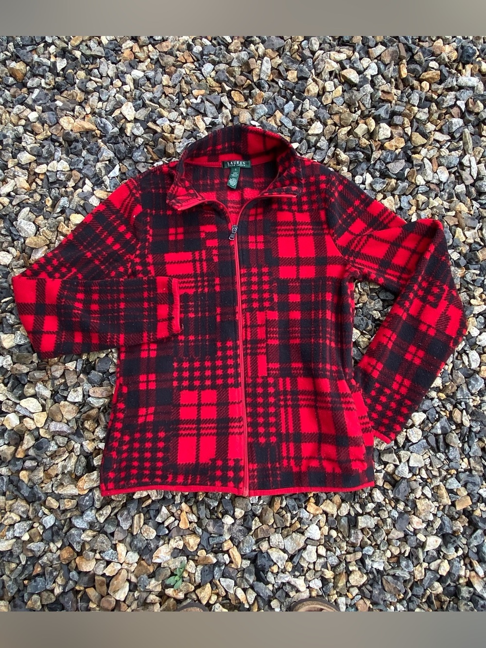 Lauren Ralph Lauren Red and Black Plaid Zip-Up Women’s Fleece Jacket